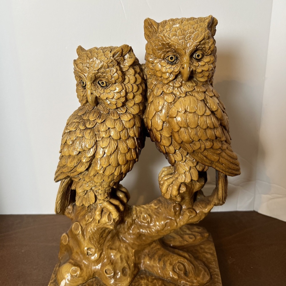 Vtg 2 Owl On Branch Statue Sculpture 14'Tall Needs Work See Pics‎